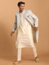 Vastramay Men's Grey Jaccard Sherwani With Cream Kurta Pant Set